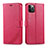 Coque Portefeuille Livre Cuir Etui Clapet L11 pour Apple iPhone 12 Pro Max Rose Rouge