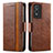 Coque Portefeuille Livre Cuir Etui Clapet S02D pour Vivo Y76s 5G Marron Petit
