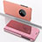 Coque Portefeuille Livre Cuir Miroir Housse Etui Clapet L02 pour OnePlus 7T Or Rose