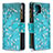 Coque Portefeuille Motif Fantaisie Livre Cuir Etui Clapet B04F pour Samsung Galaxy F12 Cyan