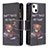 Coque Portefeuille Motif Fantaisie Livre Cuir Etui Clapet L03 pour Apple iPhone 14 Noir