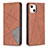 Coque Portefeuille Motif Fantaisie Livre Cuir Etui Clapet L04 pour Apple iPhone 14 Marron Petit