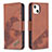 Coque Portefeuille Motif Fantaisie Livre Cuir Etui Clapet L05 pour Apple iPhone 14 Marron