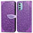 Coque Portefeuille Motif Fantaisie Livre Cuir Etui Clapet S04D pour Motorola Moto G51 5G Violet