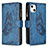 Coque Portefeuille Papillon Livre Cuir Etui Clapet L08 pour Apple iPhone 14 Bleu