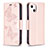 Coque Portefeuille Papillon Livre Cuir Etui Clapet L09 pour Apple iPhone 13 Mini Rose