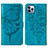 Coque Portefeuille Papillon Livre Cuir Etui Clapet L10 pour Apple iPhone 13 Pro Bleu