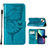 Coque Portefeuille Papillon Livre Cuir Etui Clapet L10 pour Apple iPhone 14 Bleu