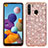 Coque Silicone et Plastique Housse Etui Protection Integrale 360 Degres Bling-Bling pour Samsung Galaxy A21 Or Rose