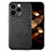 Coque Silicone Gel Motif Cuir Housse Etui avec Magnetique S02D pour Apple iPhone 15 Pro Noir