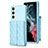 Coque Silicone Gel Motif Cuir Housse Etui BF6 pour Samsung Galaxy S22 Plus 5G Bleu Clair