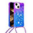Coque Silicone Housse Etui Gel Bling-Bling avec Laniere Strap S01 pour Apple iPhone 15 Violet