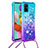 Coque Silicone Housse Etui Gel Bling-Bling avec Laniere Strap S01 pour Samsung Galaxy A51 4G Bleu Ciel Petit