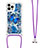 Coque Silicone Housse Etui Gel Bling-Bling avec Laniere Strap S02 pour Apple iPhone 13 Pro Max Bleu