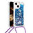 Coque Silicone Housse Etui Gel Bling-Bling avec Laniere Strap S02 pour Apple iPhone 14 Plus Bleu