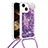 Coque Silicone Housse Etui Gel Bling-Bling avec Laniere Strap S02 pour Apple iPhone 14 Plus Violet