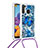 Coque Silicone Housse Etui Gel Bling-Bling avec Laniere Strap S02 pour Samsung Galaxy A21 Bleu