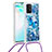 Coque Silicone Housse Etui Gel Bling-Bling avec Laniere Strap S02 pour Samsung Galaxy A91 Bleu