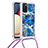 Coque Silicone Housse Etui Gel Bling-Bling avec Laniere Strap S02 pour Samsung Galaxy M02s Bleu