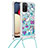 Coque Silicone Housse Etui Gel Bling-Bling avec Laniere Strap S02 pour Samsung Galaxy M02s Bleu Ciel