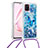 Coque Silicone Housse Etui Gel Bling-Bling avec Laniere Strap S02 pour Samsung Galaxy M60s Bleu