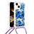 Coque Silicone Housse Etui Gel Bling-Bling avec Laniere Strap S03 pour Apple iPhone 14 Bleu