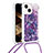 Coque Silicone Housse Etui Gel Bling-Bling avec Laniere Strap S03 pour Apple iPhone 14 Violet