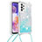 Coque Silicone Housse Etui Gel Bling-Bling avec Laniere Strap S03 pour Samsung Galaxy A23 5G Bleu Ciel
