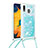 Coque Silicone Housse Etui Gel Bling-Bling avec Laniere Strap S03 pour Samsung Galaxy A30 Bleu Ciel