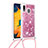 Coque Silicone Housse Etui Gel Bling-Bling avec Laniere Strap S03 pour Samsung Galaxy A30 Rouge