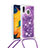 Coque Silicone Housse Etui Gel Bling-Bling avec Laniere Strap S03 pour Samsung Galaxy A30 Violet