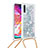 Coque Silicone Housse Etui Gel Bling-Bling avec Laniere Strap S03 pour Samsung Galaxy A70 Argent