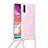 Coque Silicone Housse Etui Gel Bling-Bling avec Laniere Strap S03 pour Samsung Galaxy A70 Rose