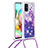 Coque Silicone Housse Etui Gel Bling-Bling avec Laniere Strap S03 pour Samsung Galaxy A71 5G Violet