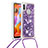Coque Silicone Housse Etui Gel Bling-Bling avec Laniere Strap S03 pour Samsung Galaxy M11 Violet