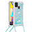 Coque Silicone Housse Etui Gel Bling-Bling avec Laniere Strap S03 pour Samsung Galaxy M21s Bleu Ciel
