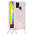 Coque Silicone Housse Etui Gel Bling-Bling avec Laniere Strap S03 pour Samsung Galaxy M21s Rose