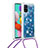 Coque Silicone Housse Etui Gel Bling-Bling avec Laniere Strap S03 pour Samsung Galaxy M40S Bleu