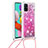 Coque Silicone Housse Etui Gel Bling-Bling avec Laniere Strap S03 pour Samsung Galaxy M40S Rose Rouge