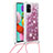 Coque Silicone Housse Etui Gel Bling-Bling avec Laniere Strap S03 pour Samsung Galaxy M40S Rouge