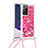 Coque Silicone Housse Etui Gel Bling-Bling avec Laniere Strap S03 pour Samsung Galaxy Note 20 Ultra 5G Rose Rouge