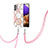 Coque Silicone Motif Fantaisie Souple Couleur Unie Etui Housse avec Laniere Strap Y01B pour Samsung Galaxy M32 5G Rose