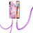 Coque Silicone Motif Fantaisie Souple Couleur Unie Etui Housse avec Laniere Strap Y05B pour Samsung Galaxy M11 Violet Clair