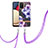 Coque Silicone Motif Fantaisie Souple Couleur Unie Etui Housse avec Laniere Strap Y06B pour Samsung Galaxy A03s Violet