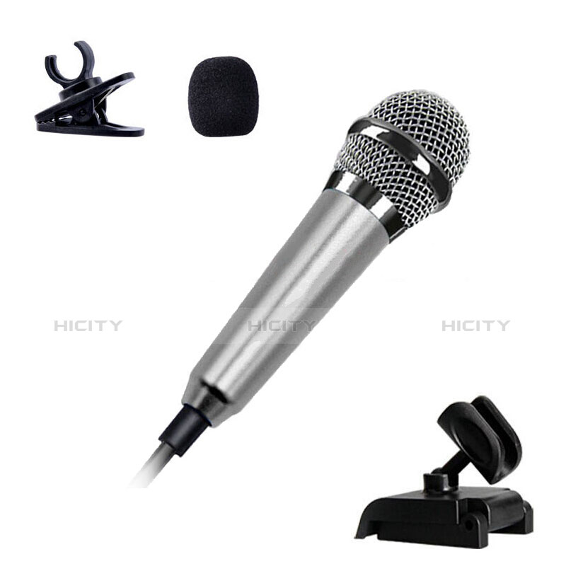3.5mm Mini Microphone de Poche Elegant Karaoke Haut-Parleur avec Support Argent Plus