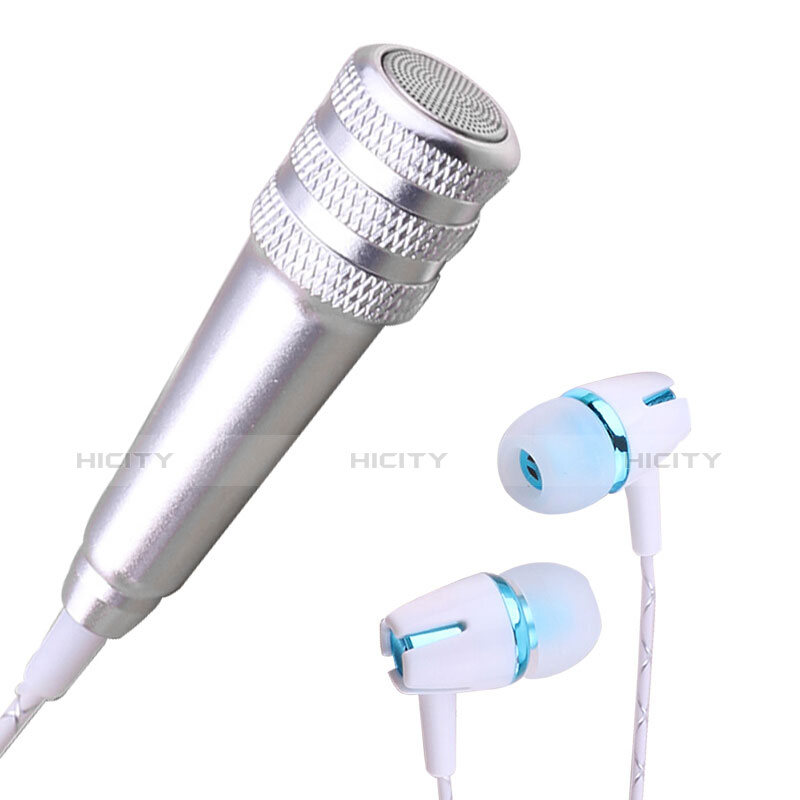 3.5mm Mini Microphone de Poche Elegant Karaoke Haut-Parleur avec Support M08 Argent Plus