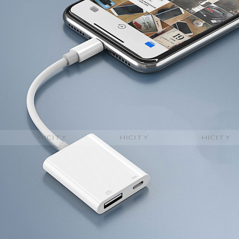 Cable Lightning vers USB OTG H01 pour Apple iPhone 14 Plus Blanc Plus