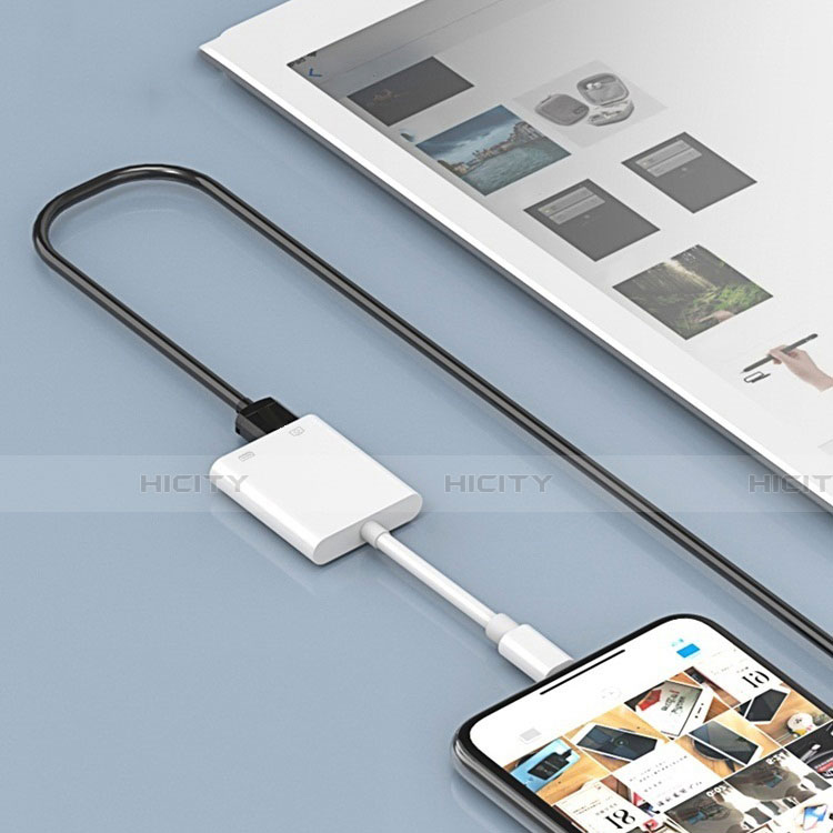 Cable Lightning vers USB OTG H01 pour Apple iPhone 14 Pro Blanc Plus