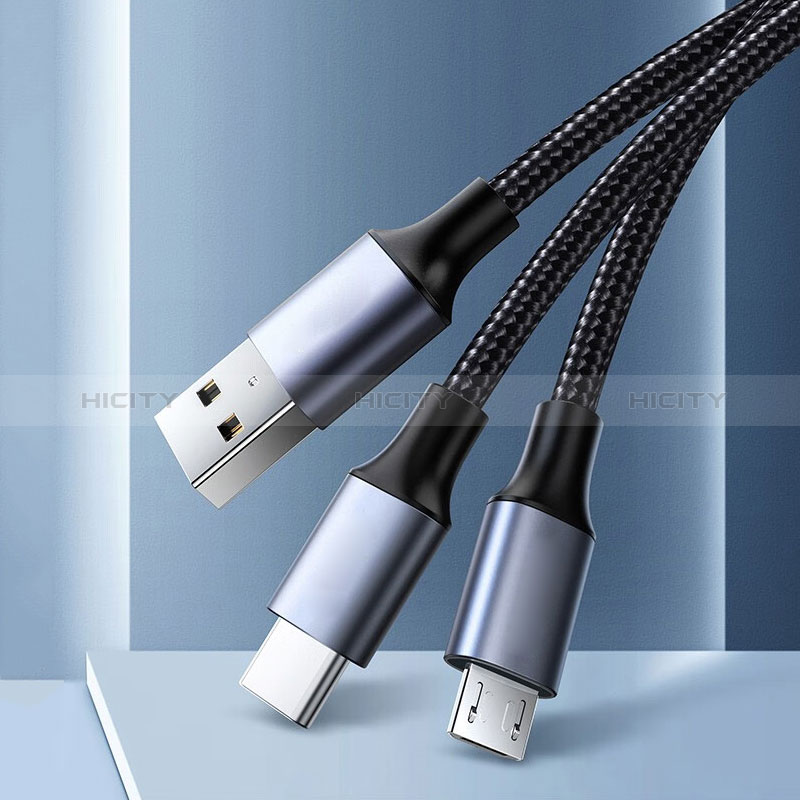 Chargeur Cable Data Synchro Cable Android Micro USB Type-C 2A H01 pour Apple iPhone 15 Plus Noir Plus