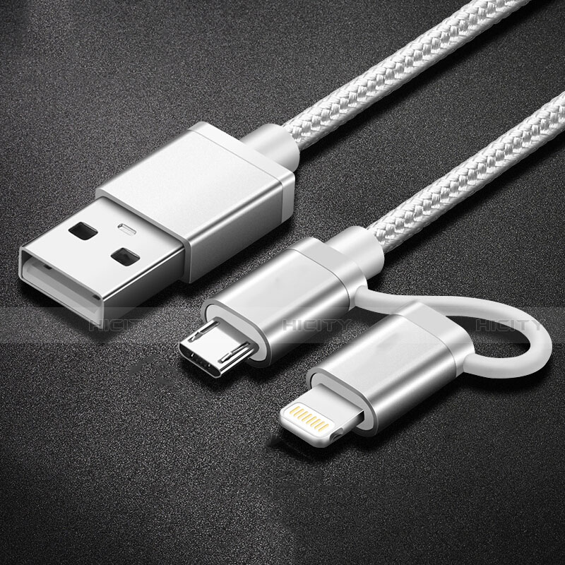 Chargeur Lightning Cable Data Synchro Cable Android Micro USB C01 pour Apple iPhone 14 Pro Argent Plus